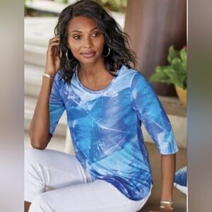 Soft Surroundings Blue Tie-Dye Scoop-Neck Top Sz M